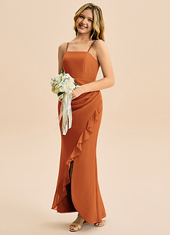 Azazie Buzzy Junior Cinnamon Sheath Pleated Chiffon Dress image3