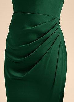 Azazie Renna Junior Robe Trapèze en Satin extensible Plissée Vert Foncé image7