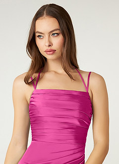 Azazie Desi Vestidos de damas de honor Vestido de Fucsia de Satén Elástico de Corte Recto con Corsé Halter image6