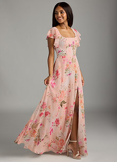 Azazie Bondi Bridesmaid Dresses Abstract Bouquet Floral A-Line Ruffled Chiffon Dress image4