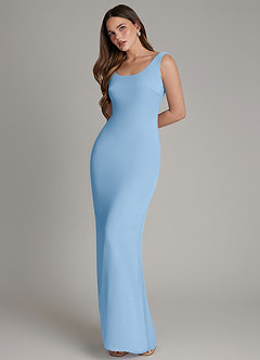 Azazie Hadley Bridesmaid Dresses Powder Blue Mermaid Pleated Chiffon Dress image3