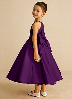Azazie Sunray Flower Girl Dresses Grape A-Line Spaghetti Strap Matte Satin Dress image4