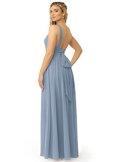 Azazie Kora Bridesmaid Dresses Dusty Blue A-Line Pleated Chiffon Dress image5