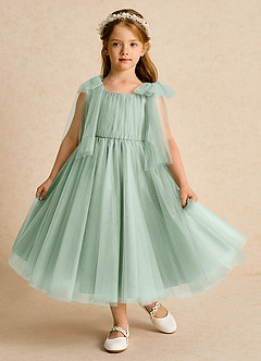Azazie Dori Flower Girl Dresses Agave A-Line Ruched Tulle Dress image2