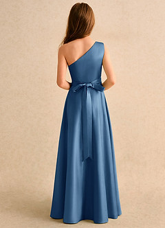Azazie Puddles Girls Formal Flower Girl Dresses Twilight A-Line One Shoulder Matte Satin Dress image3