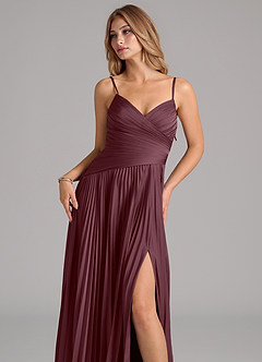 Azazie Vini Abiti da Damigella Abito A-Line in Raso Elasticizzato Plissettato Sangria image2