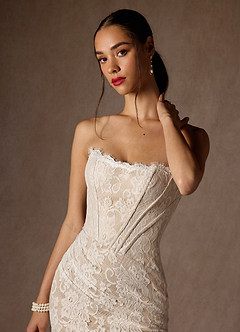 Azazie Starla Trouwjurken Jurk van Kant met Kolom Strapless Diamant Wit Naakt image5