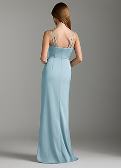 Azazie Leo Bridesmaid Dresses Moody Blue Sheath Pleated Stretch Satin Dress image2
