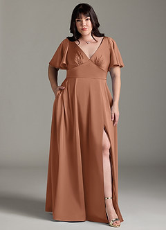 Azazie Kimber Bridesmaid Dresses Bronzer A-Line Ruched Stretch Satin Dress image7