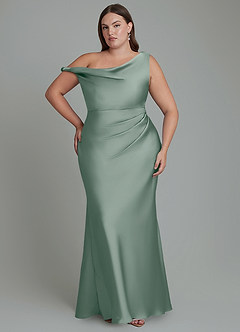 Azazie Emerson Robes de demoiselle d'honneur Robe Sirène en Satin extensible Épaules dénudées Sauge D'argent image8