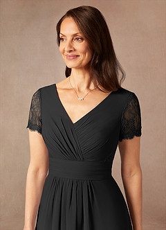 Azazie Polly Mother of the Bride Dresses Black A-Line Lace Chiffon Dress image8