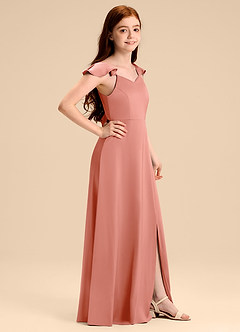 Azazie Everett Junior Robe Trapèze en Satin extensible Arc Corail image3
