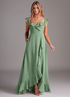 Azazie Lyra Robes de demoiselle d'honneur Robe Trapèze Convertible en Mousseline de soie Matcha image3
