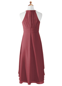 Azazie Linna Junior Vestido de Merlot de Gasa de Corte En A con Plisado image6