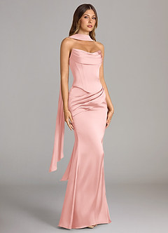Azazie Sorrel Bridesmaid Dresses Powder Pink Mermaid Strapless Stretch Satin Convertible Dress image3