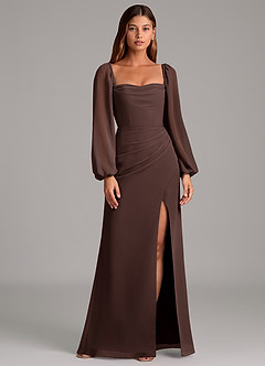 Azazie Brixley Bridesmaid Dresses Ganache Mermaid Long Sleeve Chiffon Dress image1