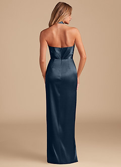 Azazie Zaya Robes de demoiselle d'honneur Robe Fourreau en Satiné métallisé Plissée Bleu Marine Foncé image7