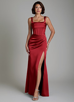 Azazie Amora Bridesmaid Dresses Scarlet Mermaid Corset Stretch Satin Dress image1