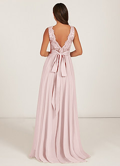 Azazie Gertrude Bridesmaid Dresses Blushing Pink A-Line Lace Chiffon Dress image2