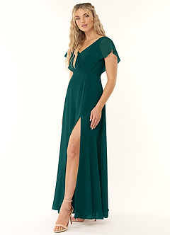 Azazie Rylee Bridesmaid Dresses Peacock A-Line Pleated Chiffon Dress image3