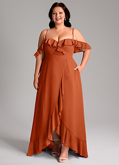 Azazie Lyra Abiti da Damigella Abito Convertibile A-Line in Chiffon Arancia Bruciata image16