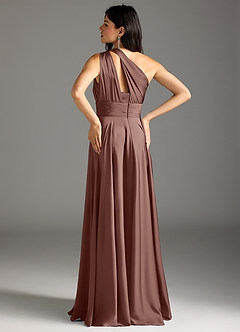 Azazie Charlize Bridesmaid Dresses Espresso A-Line One Shoulder Stretch Satin Dress image6
