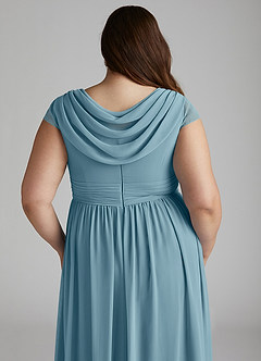 Azazie Organa Bridesmaid Dresses Moody Blue A-Line Pleated Chiffon Dress image12