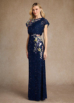 Azazie Grenada Mother of the Bride Dresses Dark Navy Mermaid Sequins Lace Dress image2