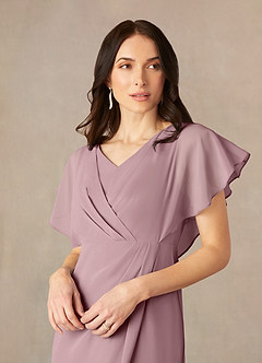 Azazie Julia Mother of the Bride Dresses Dusty Rose Sheath V-Neck Pleated Chiffon Dress image3