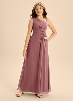 Azazie Brooke Junior Desert Rose A-Line Side Slit Chiffon Dress image4