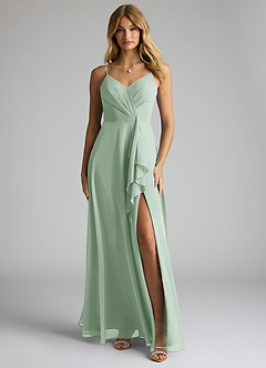 Azazie Akita Bridesmaid Dresses Agave A-Line Chiffon Dress image1