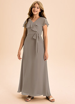 Azazie Lainey Junior Abito A-Line in Chiffon Con Tasche Taupe image4