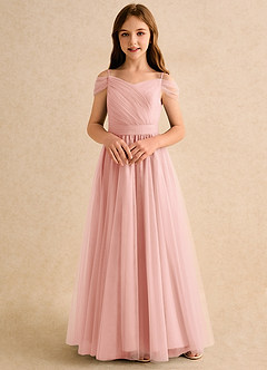 Azazie Yuna Junior Formal Abiti da Ragazza di Fiori Abito A-Line in Tulle a Spalla Scoperta Rosetta image4