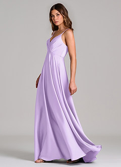 Azazie Amani Bridesmaid Dresses Lilac A-Line Pleated Stretch Satin Dress image3
