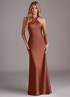 Azazie Doretta Bridesmaid Dresses Clay Mermaid Pleated Stretch Satin Dress image1