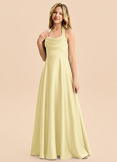 Azazie Kady Junior Robe Trapèze en Satin extensible Décolleté en cœur Sorbet Citron image5