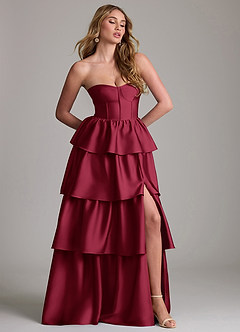 Azazie Faye Bridesmaid Dresses Burgundy A-Line Ruched Stretch Satin Dress image4