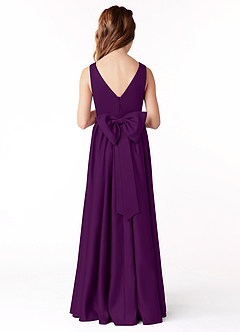 Azazie Hathaway Junior Grape A-Line Bow Matte Satin Dress image2