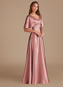 Azazie Pamela Bridesmaid Dresses Dusty Rose A-Line Pleated Metallic Satin Dress image3