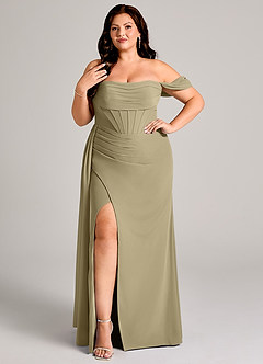 Azazie Amyra Bridesmaid Dresses Moss Green Sheath Off the Shoulder Chiffon Convertible Dress image10