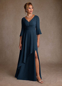 Azazie Eire vestidos de madre de la novia Vestido Azul Marino Oscuro de Gasa de Corte en A con Plisado image4