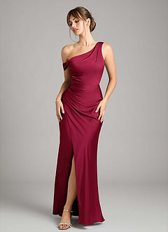Azazie Madelyn Bridesmaid Dresses Burgundy Mermaid One Shoulder Stretch Satin Convertible Dress image1