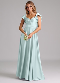 Azazie Leilani Robes de demoiselle d'honneur Robe Trapèze en Satin extensible Rayé Verre De Mer image7