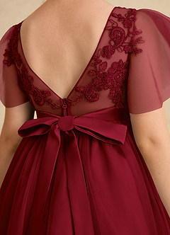 Azazie Queenie Flower Girl Dresses Burgundy A-Line Lace Dress image6