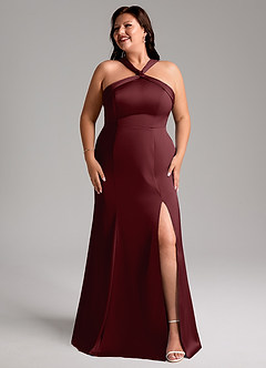 Azazie Rue Bridesmaid Dresses Cabernet A-Line Pleated Stretch Satin Dress image10