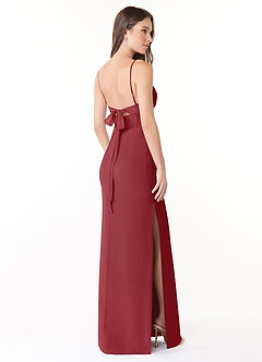 Azazie Mai Bridesmaid Dresses Pomegranate Sheath Pleated Chiffon Dress image4