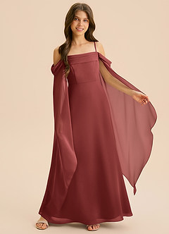 Azazie Moana Junior Abito A-Line in Chiffon Plissettato Terracotta image6