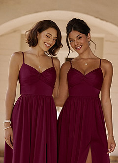 Azazie Zeya Bridesmaid Dresses Mulberry A-Line Pleated Stretch Satin Dress image2