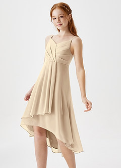 Azazie Mariam Junior Champagne A-Line Pleated Chiffon Dress image1