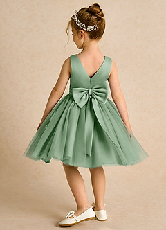 Azazie Tadpole Flower Girl Dresses Matcha A-Line Pleated Matte Satin Dress image5